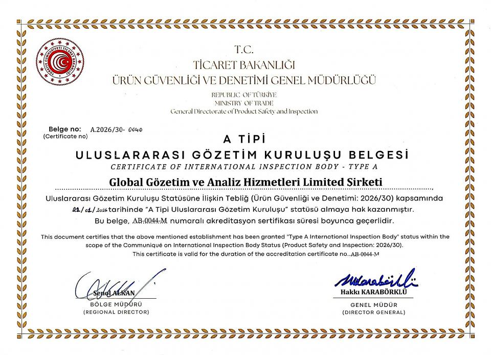 A Tipi Uluslararası Gözetim Kuruluş Belgesi
