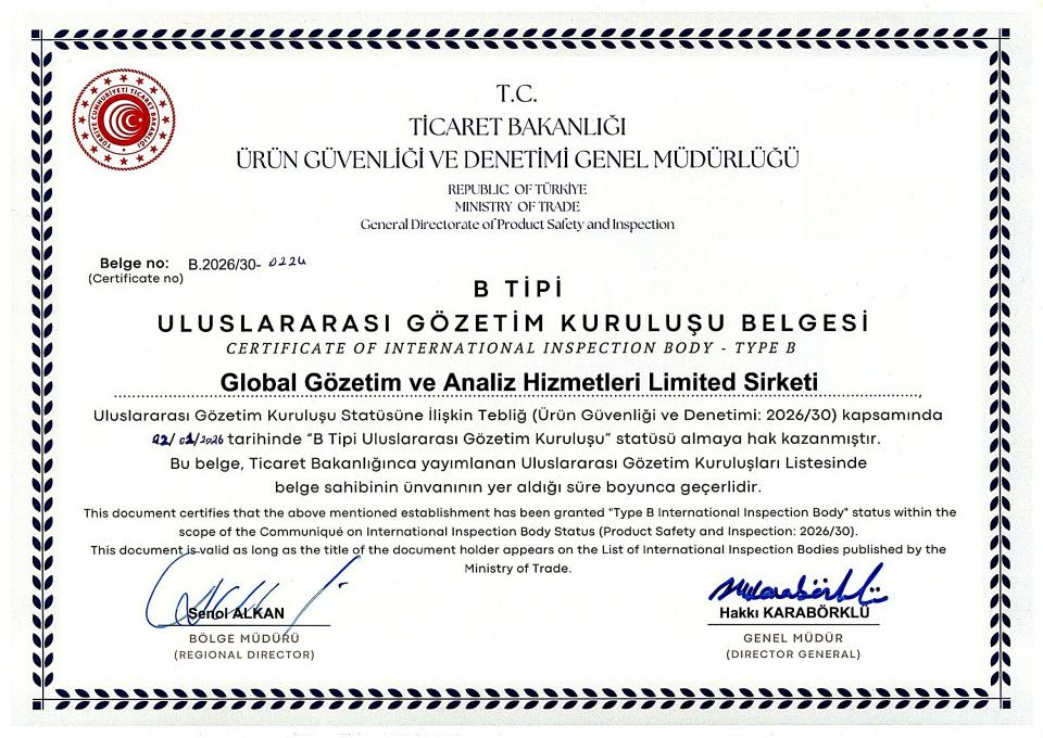 B Tipi Uluslararası Gözetim Kuruluş Belgesi